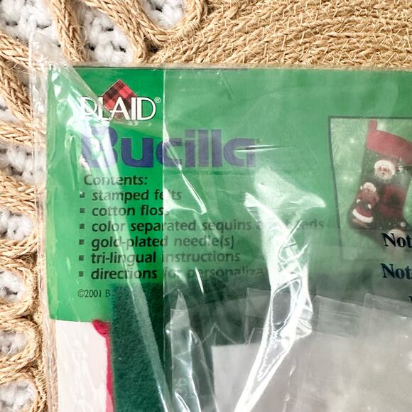 Plaid Bucilla Christmas Joy Felt Applique Stocking Kit 84382 Jolly Beaded Santa - Picture 7 of 7